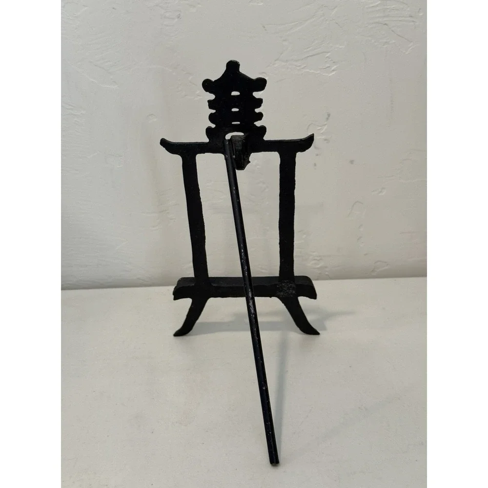 Vintage Cast Iron Metal Pagoda Easel  MidCentury Modern Japanese Style Embellish